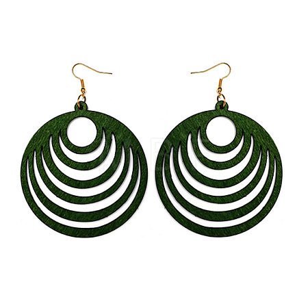Hollow Out Flat Round Wood Dangle Earrings FS-WGEA979-01-1