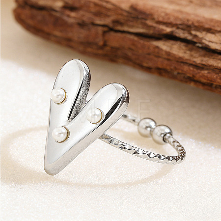 304 Stainless Steel & Plastic Pearl Cuff Open Rings SA-G002-01P-1