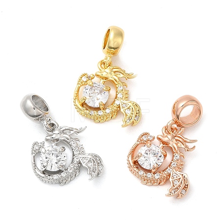 Rack Plating Brass Pave Clear Cubic Zirconia European Dangle Charms KK-K349-18-1