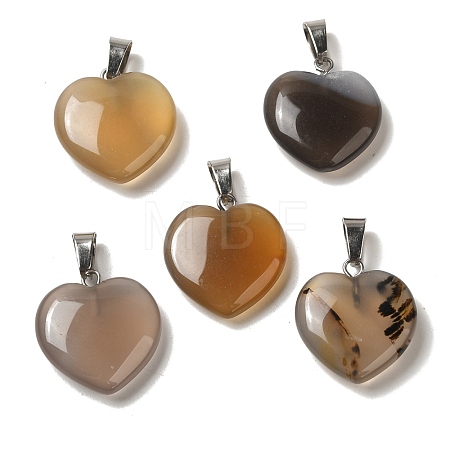 Heart Natural Grey Agate Pendants G-Q438-11-1