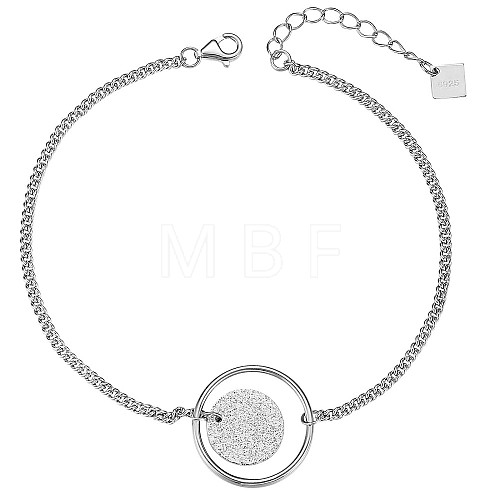 Rhodium Plated 925 Sterling Silver Flat Round Charm Anklet with Ring JA191A-1