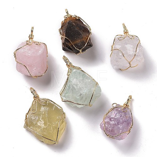 Copper Wire Wrapped Natural Raw Gemstone Pendants G-C023-11-1
