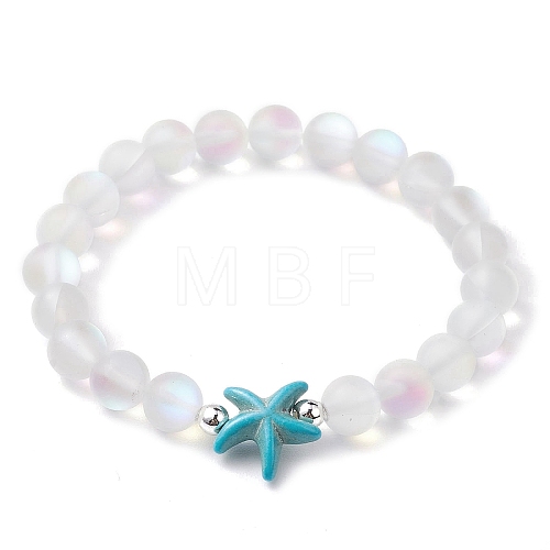 Beach Starfish Dyed Synthetic Turquoise Bead Bracelets BJEW-JB10252-02-1