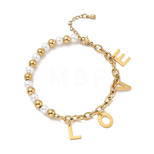 201 Stainless Steel Word Love Charm Bracelet BJEW-A126-04G-1