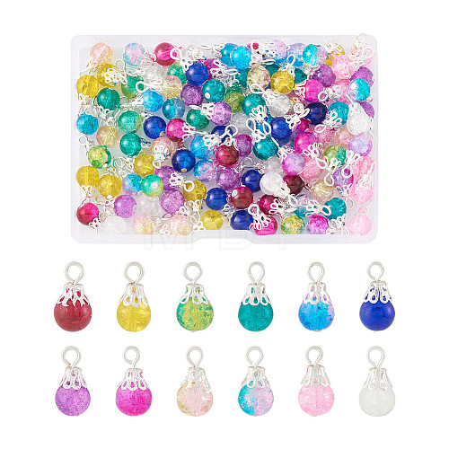 Kissitty 120Pcs 12 Colors Spray Painted Crackle Glass Pendants FIND-KS0001-28-1