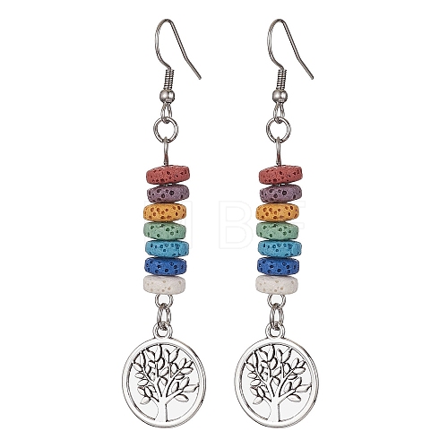 Dyed Colorful Natural Lava Rock Beaded Dangle Earrings EJEW-JE05431-1