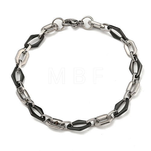 Two Tone 304 Stainless Steel Oval & Rhombus Link Chain Bracelet BJEW-B078-46BP-1