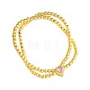 Brass Pave Cubic Zirconia Heart Round Beaded Stretch 2-Strand Bracelets for Women WG63F7B-01-2