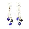 Handmade Lampwork Evil Eye and Natural Lava Rock Beads Dangle Earrings EJEW-JE07449-3