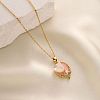304 Stainless Steel Crystal Rhinestone Emanel Oval with Acrylic Tulip Flower Pendant Cable Chain Necklaces for Women WGD1E82-02-1