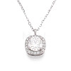 925 Sterling Silver Pave Clear Cubic Zirconia & Crystal Rhinestone Square Pendant Necklaces NJEW-T018-60P-2