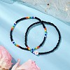 2Pcs 2 Styles Heart Glass Seed Beaded Stretch Bracelet Sets BJEW-JB10530-02-3