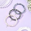 3Pcs 3 Colors Tibetan Style Turtle Back Pattern dZi Round Beaded Stretch Bracelet Sets BJEW-JB14420-1