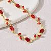 Brass Glass Flower Link Chain Bracelets KK-CBA7DFA-01G-11-2