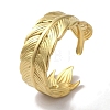 Vacuum Plating 201 Stainless Steel Feather Open Cuff Rings for Women RJEW-C092-26G-1