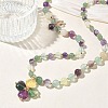 Saint Patrick's Day Natural Fluorite Clover Pendant Round Beaded Necklaces with Brall Heart OT Clasps NJEW-G202-02G-02-2