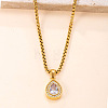 304 Stainless Steel Rhinestone Teardrop Pendant Necklaces for Women WG28393-02-1