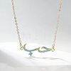 Cubic Zirconia Wave Pendant Necklace with Golden Brass Chains RP3424-1-3