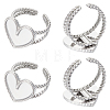 Unicraftale 6Pcs Heart 304 Stainless Steel Open Cuff Ring Findings STAS-UN0055-84-1