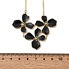 304 Stainless Steel Enamel Black Flower Bib Necklaces for Women NJEW-P352-01G-5