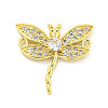 Rack Plating Brass Pave Clear Cubic Zirconia Dragonfly Connector Charms KK-P270-19G-1