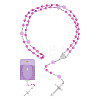 Imitaiton Round Pearl with Resin Flower Rosary Bead Necklaces NJEW-DC0001-23A-1