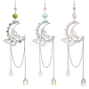 3Pcs Natural Rose Quartz & Aquamarine & Green Aventurine Chips & Brass Moon & 304 Stainless Steel Butterfly Suncatcher HJEW-TA00449-1