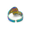 Rainbow Color 304 Stainless Steel Irregular Wide Band Open Cuff Ring for Women RJEW-N038-049M-2