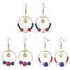 Independence Day 3 Pairs 3 Styles Natural Mashan Jade & Natural Carnelian & Natural White Jade & Natural Yellow Jade & Natural Malaysia Jade & Glass Seed Beaded & Brass Dangle Earrings EJEW-MZ00720-2