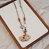 Adjustable Ethnic Handmade Porcelain & Wood PeachPuff Pendant Waxed Cord Necklaces WG91B87-02-1