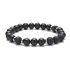 2Pcs 2 Style Natural Rosewood & Lava Rock Round Beaded Stretch Bracelets Set for Women BJEW-JB09381-03-4