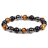 Non-magnetic Synthetic Hematite and Natural Tiger Eye Beaded Stretch Bracelets for Men PW-WG779D8-02-1