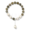 Natural Labradorite & Natural Pearl Bead Charm Bracelets BJEW-JB14141-02-3