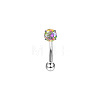 316 Surgical Stainless Steel Flat Round Cubic Zirconia Eyebrow Curved Barbell Rings WG43657-03-1