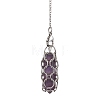 304 Stainless Steel Chain Macrame Pouch Bullet Natural Rose Quartz & Amethyst & Synthetic Turquoise Holder Dowsing Pendulums PALLOY-JF02881-4