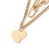 PVD Vacuum Plating 304 Stainless Steel Double Chains Multi Layered Necklace with Heart Charms for Women STAS-E155-06G-3