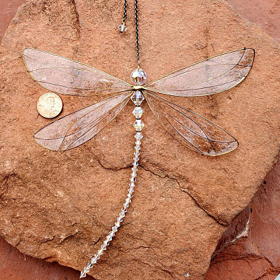 1Pc Glass & Metal Enamel Dragonfly Pendant Decorations HJEW-CN0001-29-1