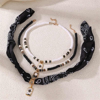 Zinc Alloy Enamel Rectangle Pendant 3 Layer Necklaces FS-WG84DD6-01-1