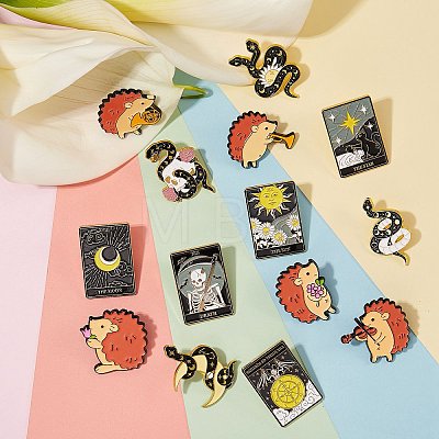 5Pcs 5 Style Fashion Tarot Card Enamel Pin JEWB-SZ0001-15-1