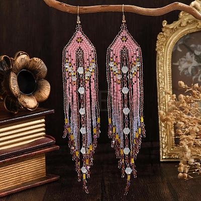 Handmade Glass Seed Beads Tassel Dangle Earrings TU7843-1