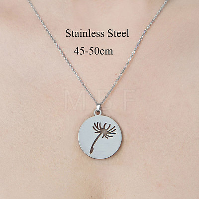 201 Stainless Steel Hollow Dandelion Pendant Necklace NJEW-OY002-08-1
