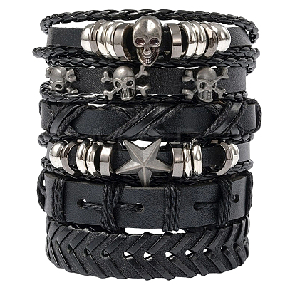 6Pcs 6 Styles PU Imitation Leather Braided Bracelets BJEW-CL0001-52-1