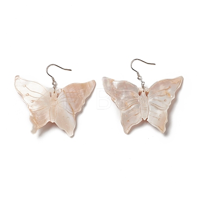 Natural Shell Butterfly Dangle Earrings with 925 Sterling Silver Pin for Women EJEW-G287-01-1