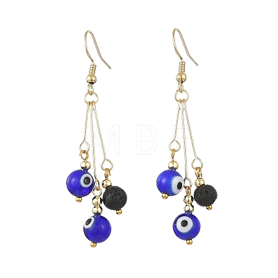 Handmade Lampwork Evil Eye and Natural Lava Rock Beads Dangle Earrings EJEW-JE07449-1