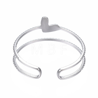 Non-Tarnish 304 Stainless Steel Heart Wrap Open Cuff Ring X-RJEW-T023-73P-1