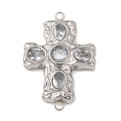 304 Stainless Steel Pave Cubic Zirconia Connector Charms STAS-P421-03P-1