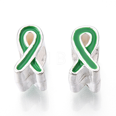 Alloy Enamel Awareness Ribbon Large Hole European Beads MPDL-R036-41D-1