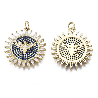 Brass Micro Pave Clear and Blue Cubic Zirconia Pendants KK-Q769-030-NF-1