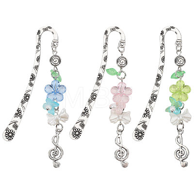 3Pcs 3 Colors Zinc Alloy Hook Bookmarks AJEW-GL0003-53-1