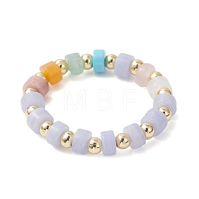 3Pcs Gemstone Disc Bead with Brass Finger Rings RJEW-JR00985-02-1